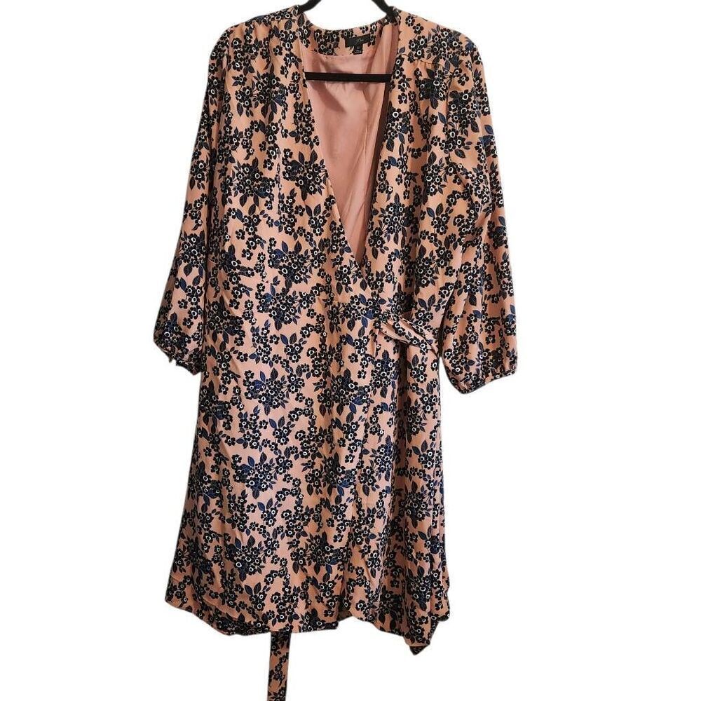J Crew Wrap Dress Womens 22 3X Plus 365 Crepe Pink Blush Floral Bouquet - Picture 2 of 5